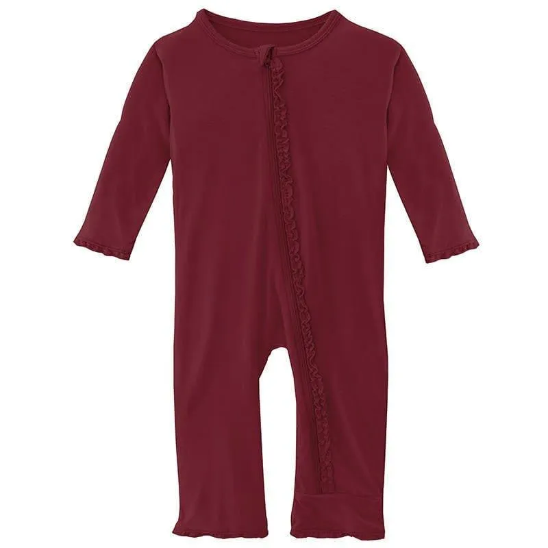 Girl's Solid Bamboo Muffin Ruffle Coverall with Zipper - Wild Strawberry