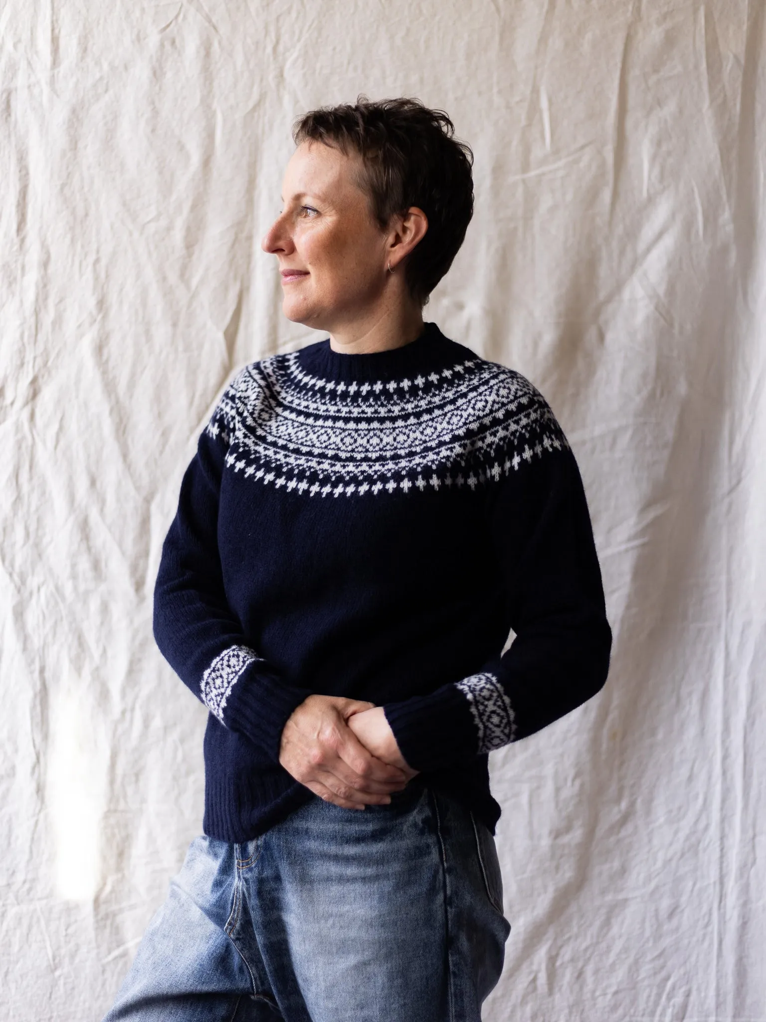 Harley of Scotland ~ Shetland Two-Tone Fairisle Crew