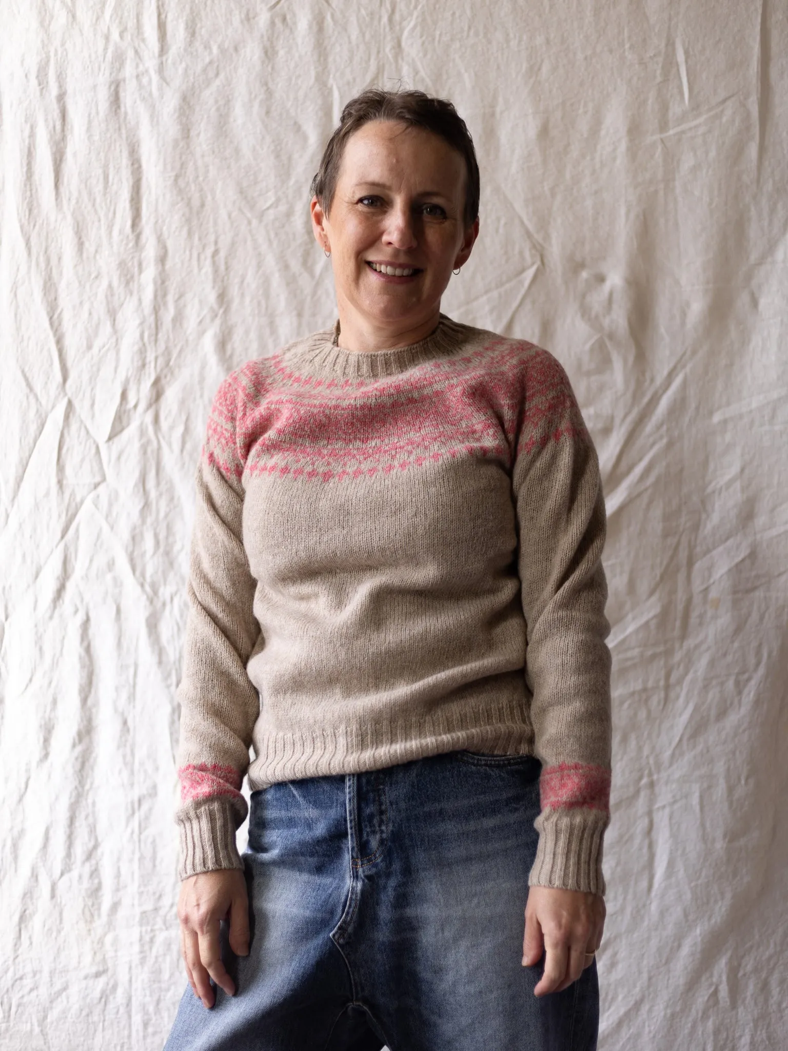 Harley of Scotland ~ Shetland Two-Tone Fairisle Crew
