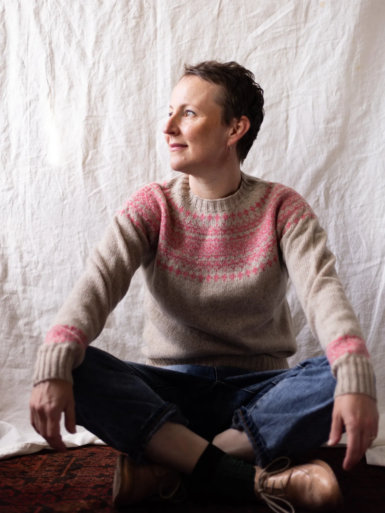 Harley of Scotland ~ Shetland Two-Tone Fairisle Crew