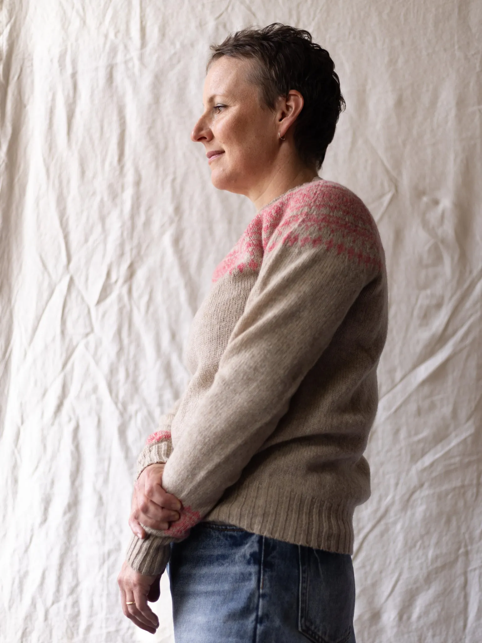 Harley of Scotland ~ Shetland Two-Tone Fairisle Crew