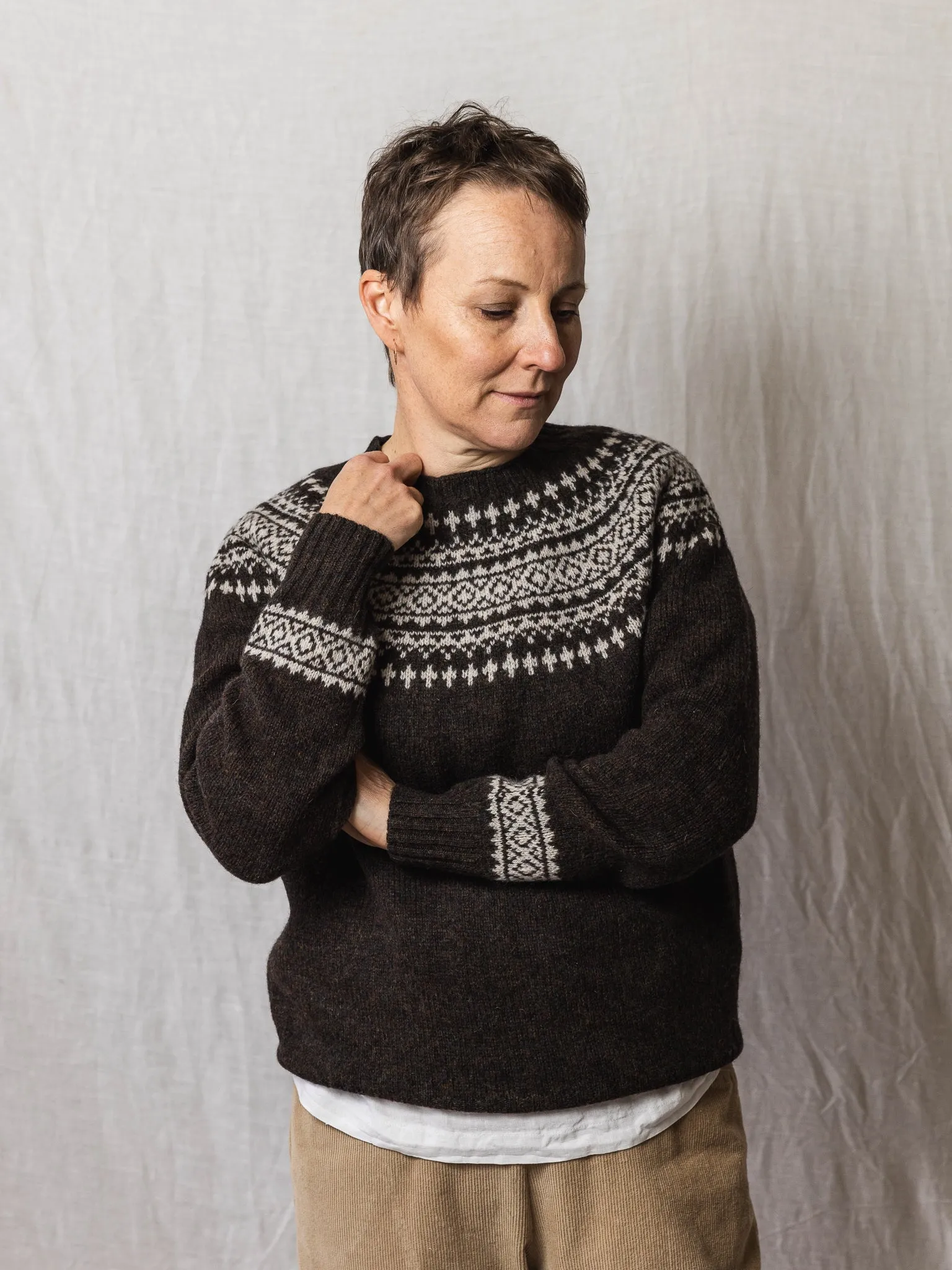 Harley of Scotland ~ Shetland Two-Tone Fairisle Crew