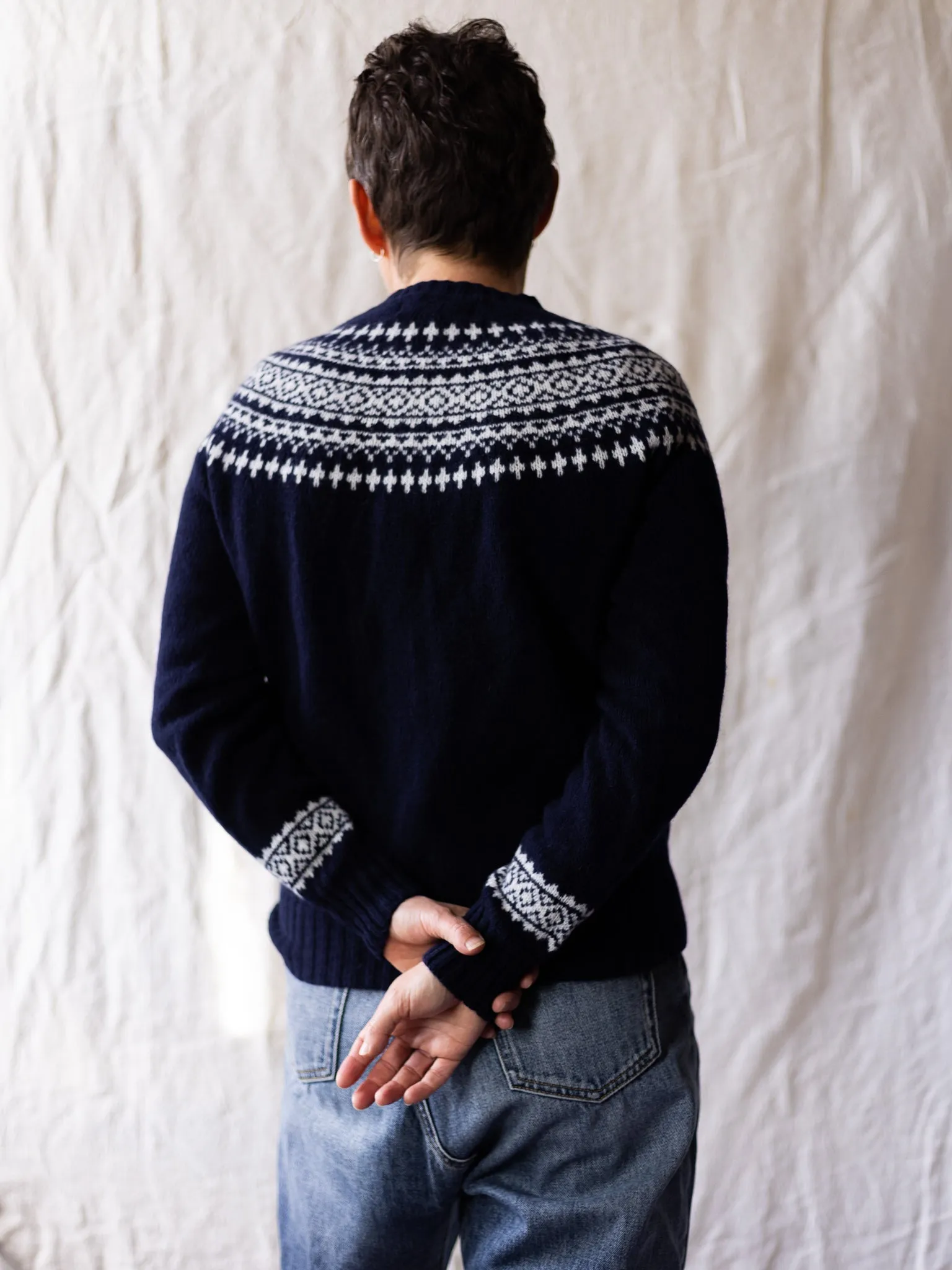 Harley of Scotland ~ Shetland Two-Tone Fairisle Crew