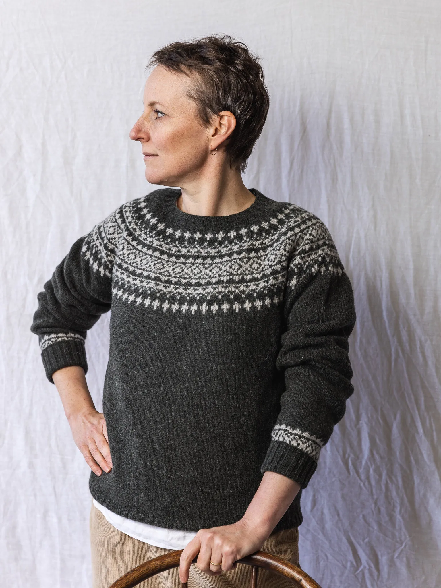 Harley of Scotland ~ Shetland Two-Tone Fairisle Crew