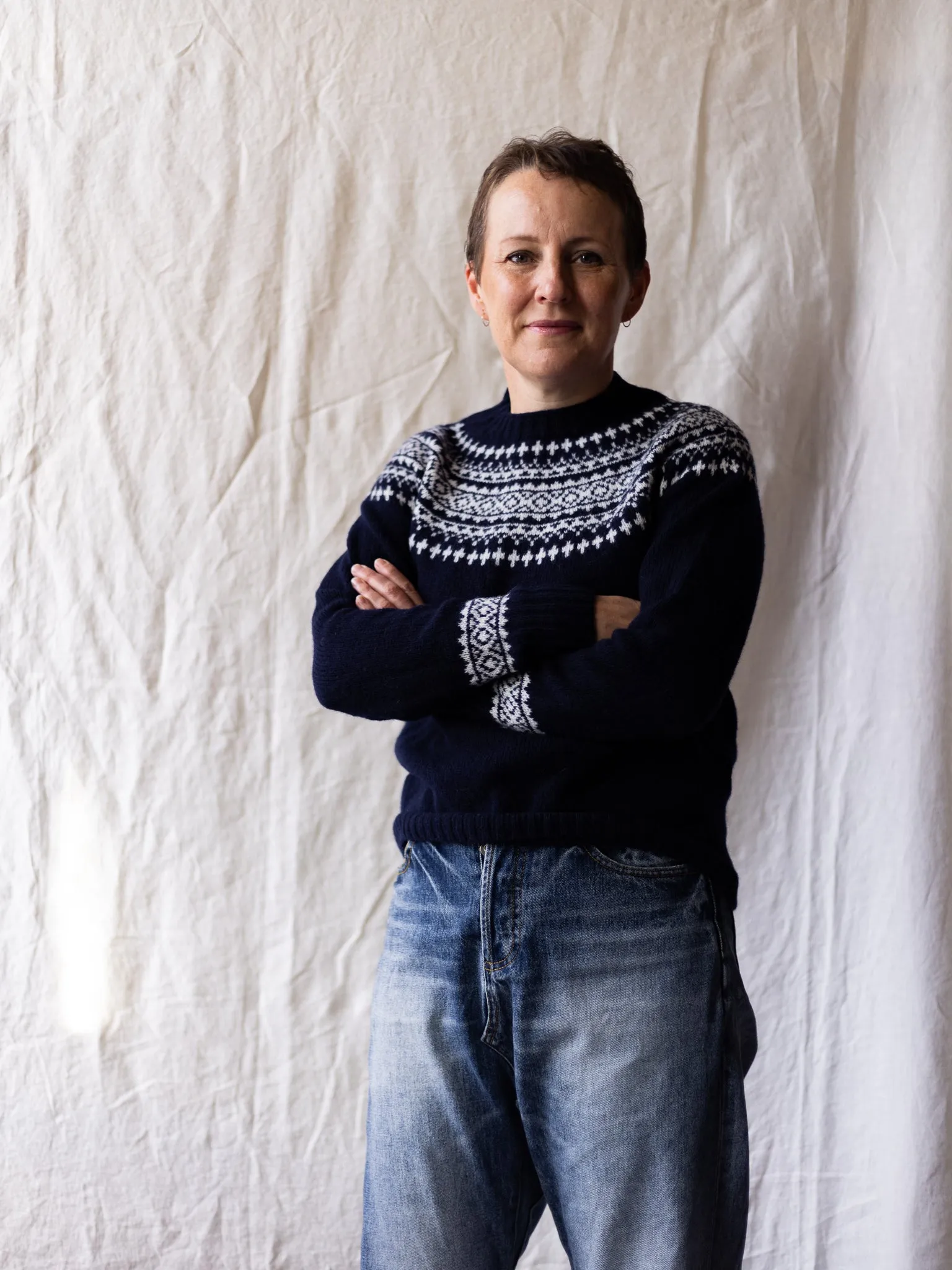 Harley of Scotland ~ Shetland Two-Tone Fairisle Crew