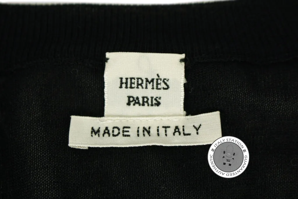Hermes Pull Col V Maille Summer Black Cotton 38 Sweaters Bkhw