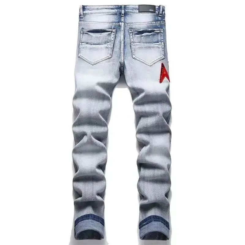 High Street Stretch Embroidery Ripped Streetwear