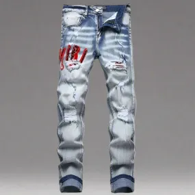 High Street Stretch Embroidery Ripped Streetwear