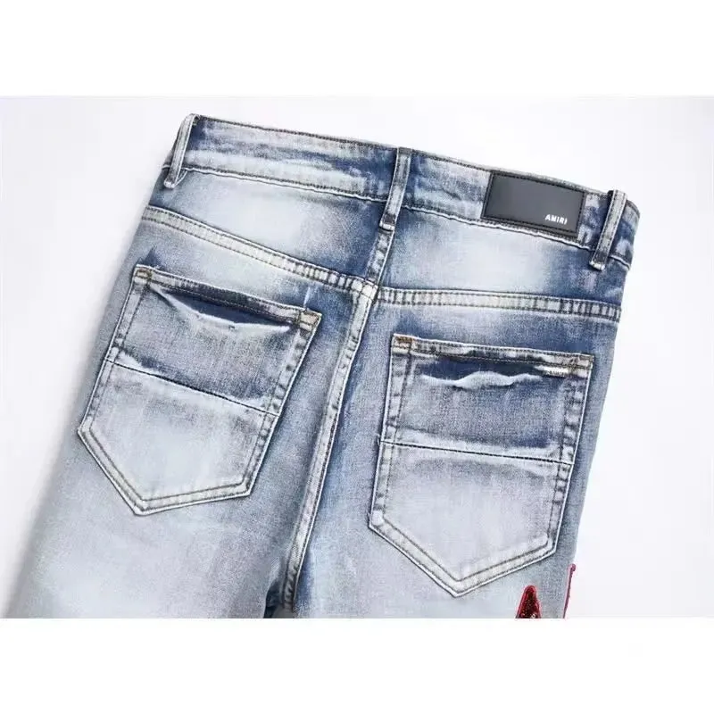 High Street Stretch Embroidery Ripped Streetwear