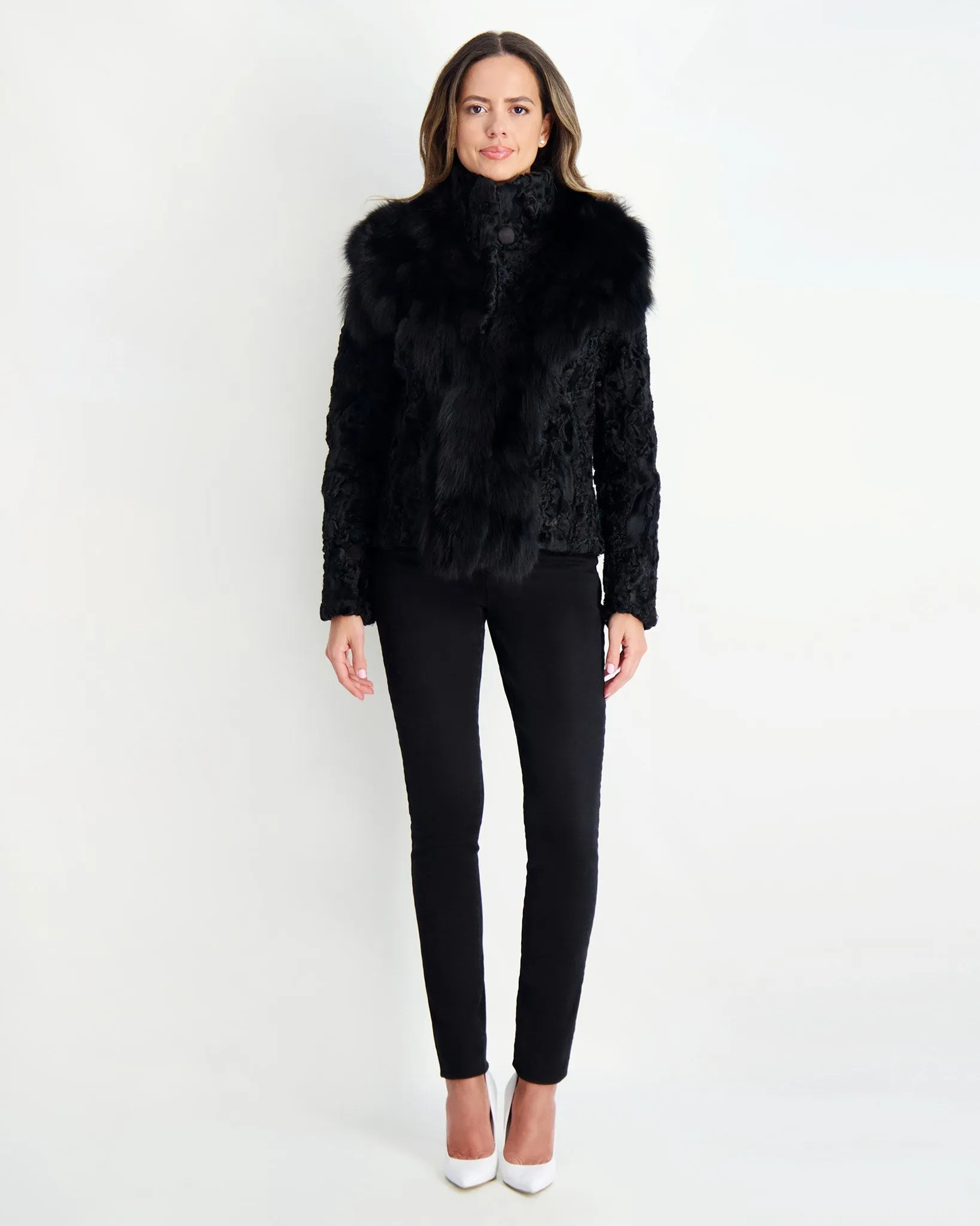 Lamb Sections Jacket with Fox Trim