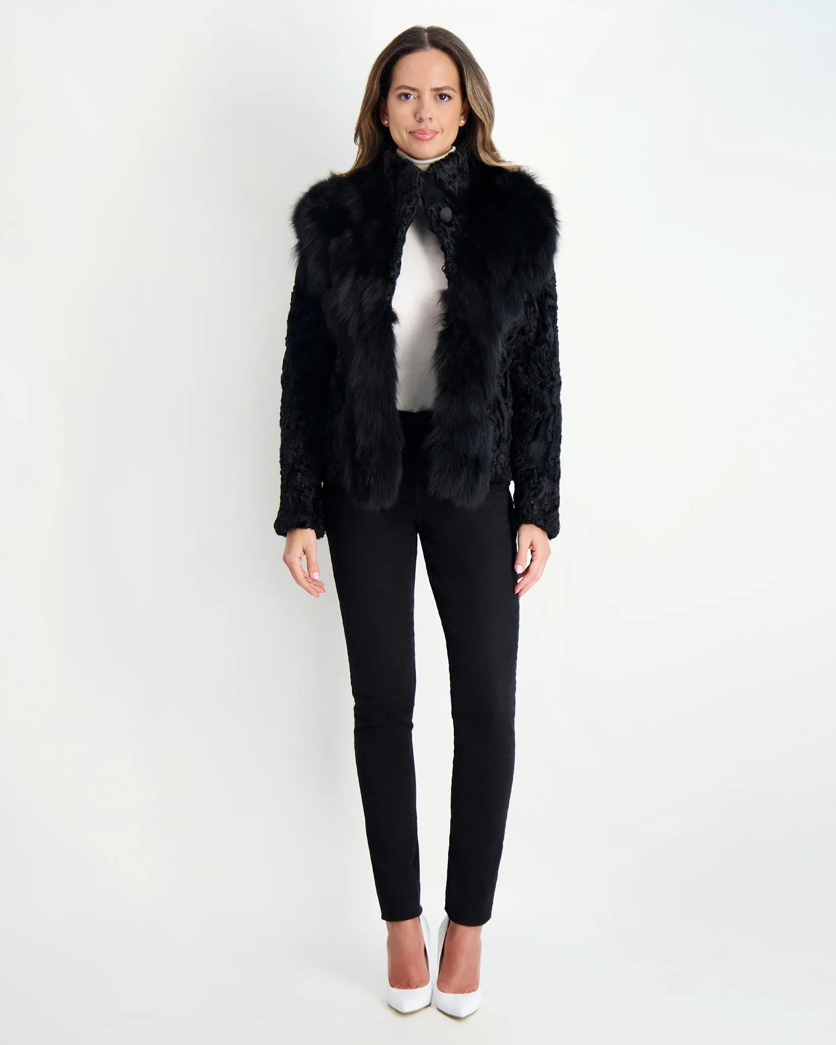 Lamb Sections Jacket with Fox Trim