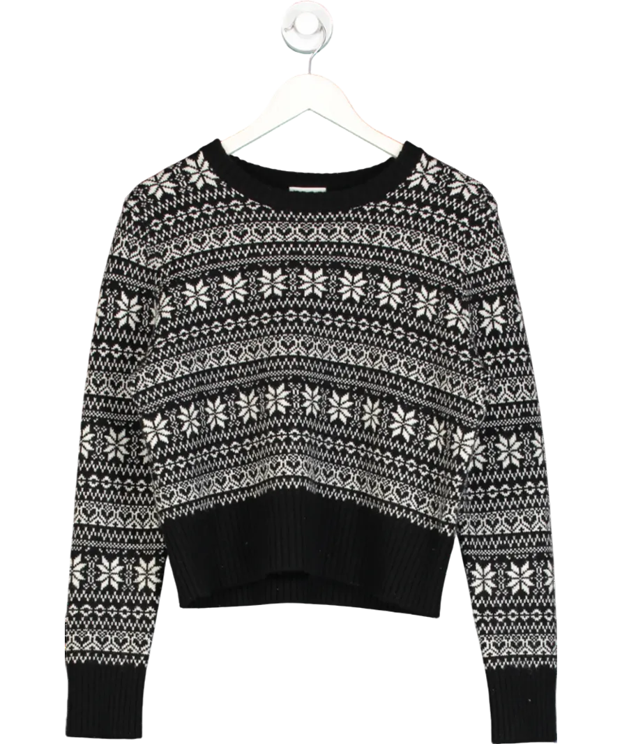 LILYSILK Black 100% Cashmere Fairisle Jumper UK M