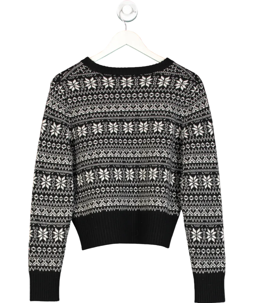 LILYSILK Black 100% Cashmere Fairisle Jumper UK M