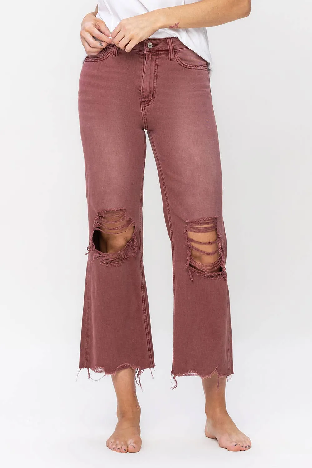 Livvy Dark Mauve Distressed Vintage Crop Flare Jeans