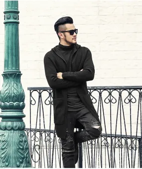 Men's Autumn/Winter Loose Long Hooded Knitted Cardigan