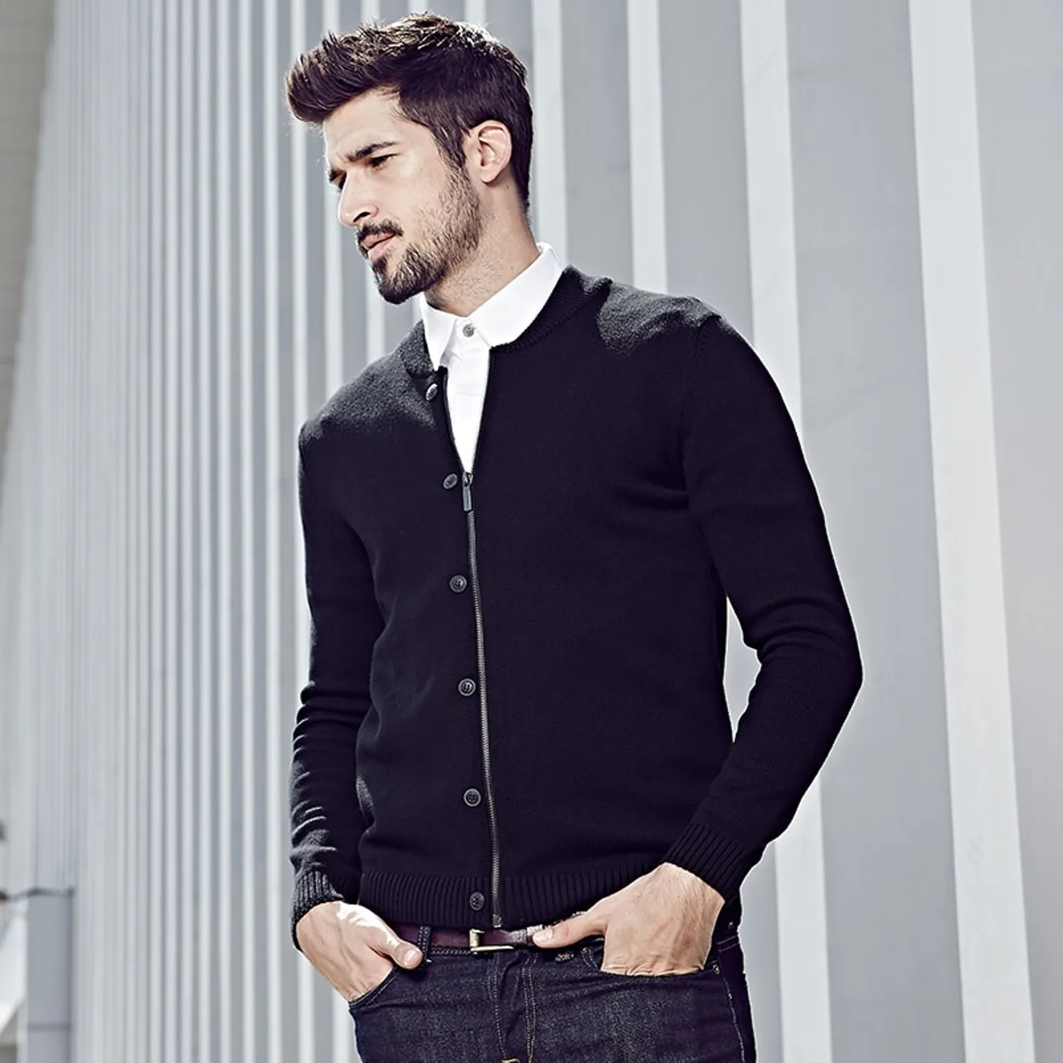 Men's Spring Zipper Knitted Slim Cardigan