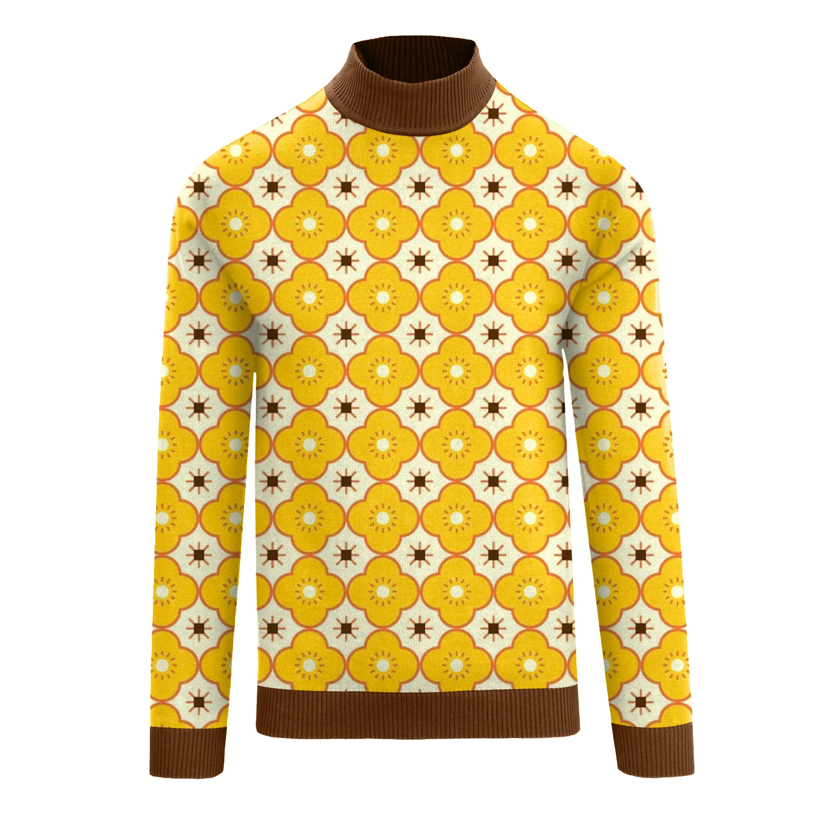 Men's yellow geometric jacquard turtleneck T-Shirts