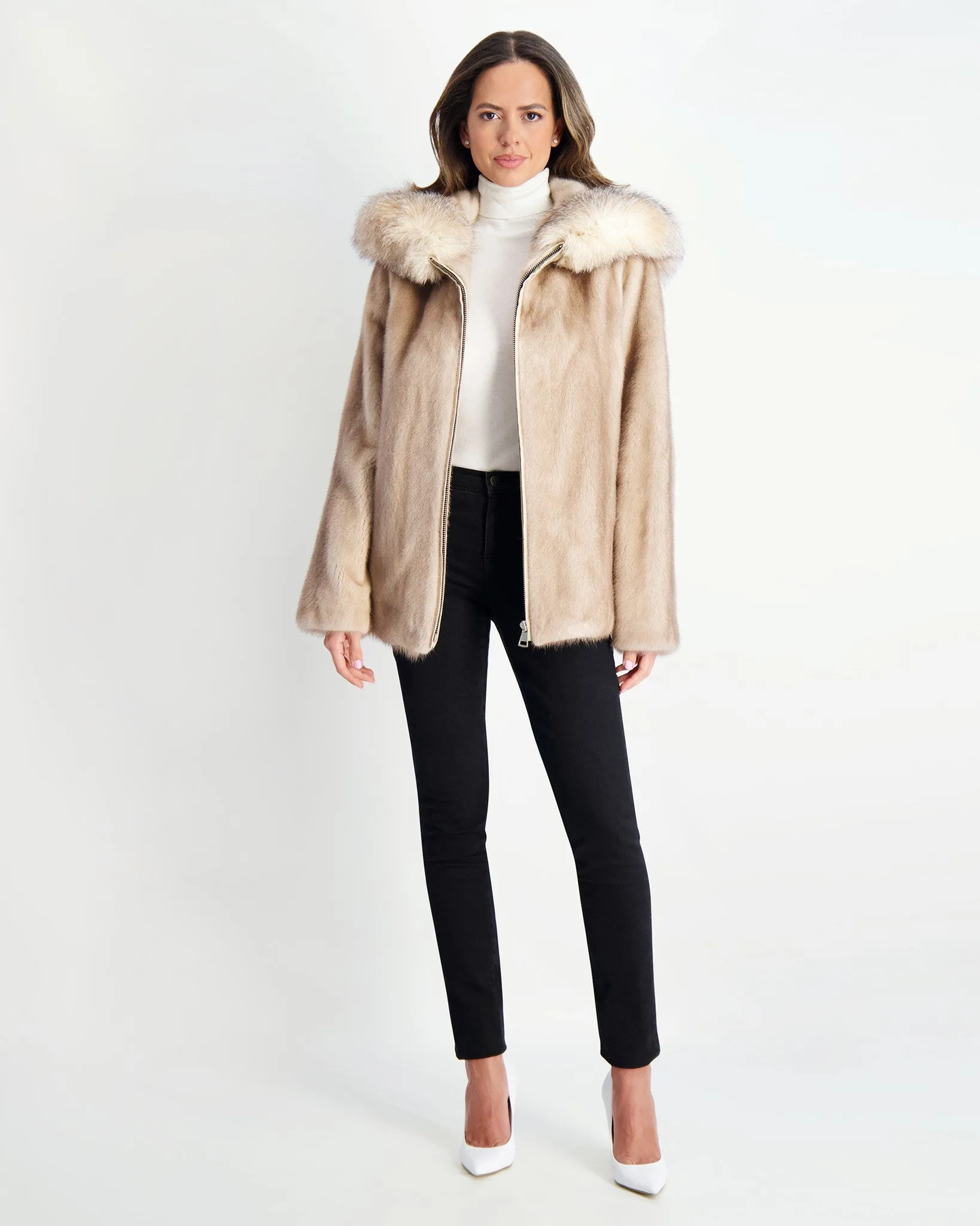 Mink Jacket with Fox Hood Trim