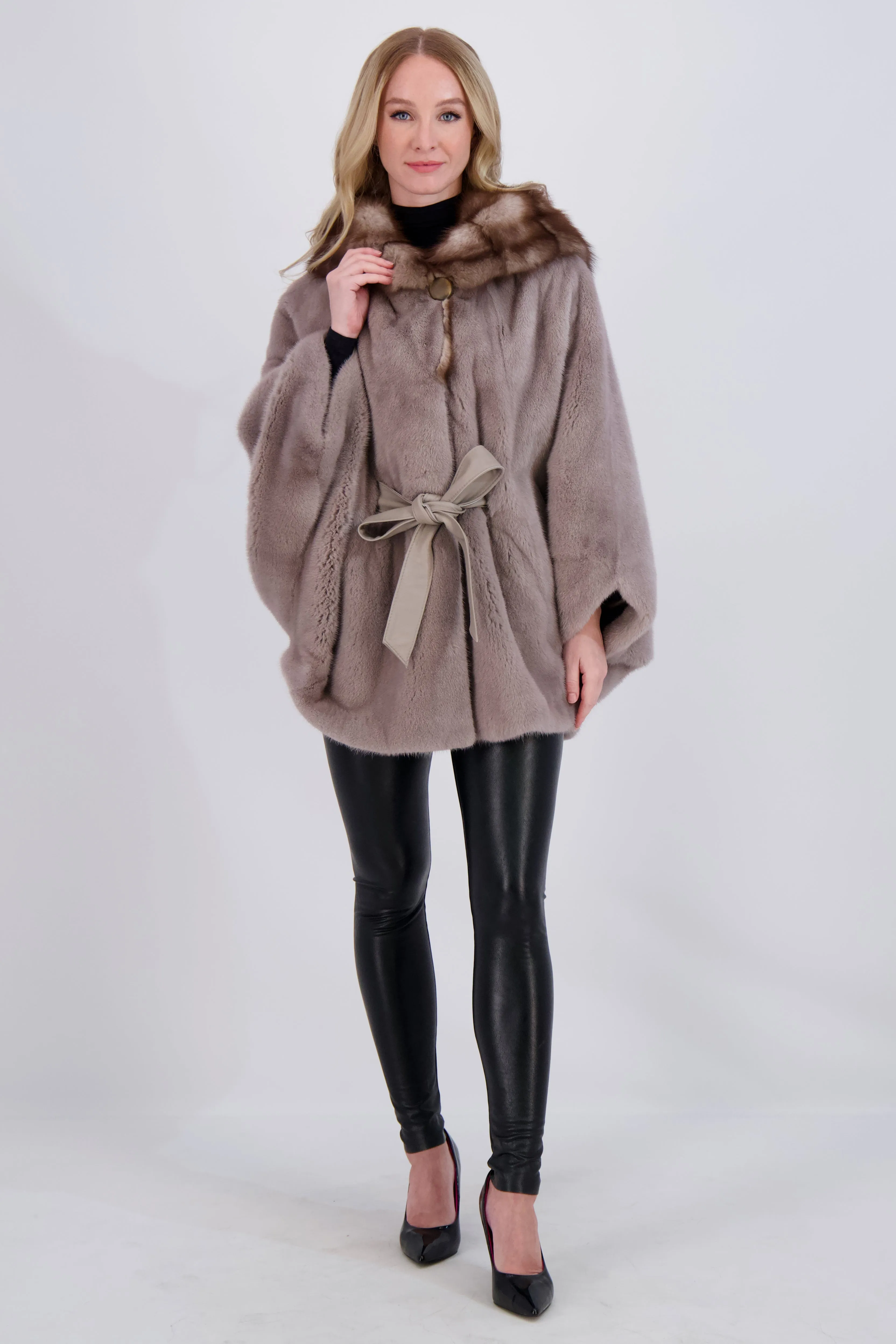 Mink Jacket with Stone Marten Hood Trim