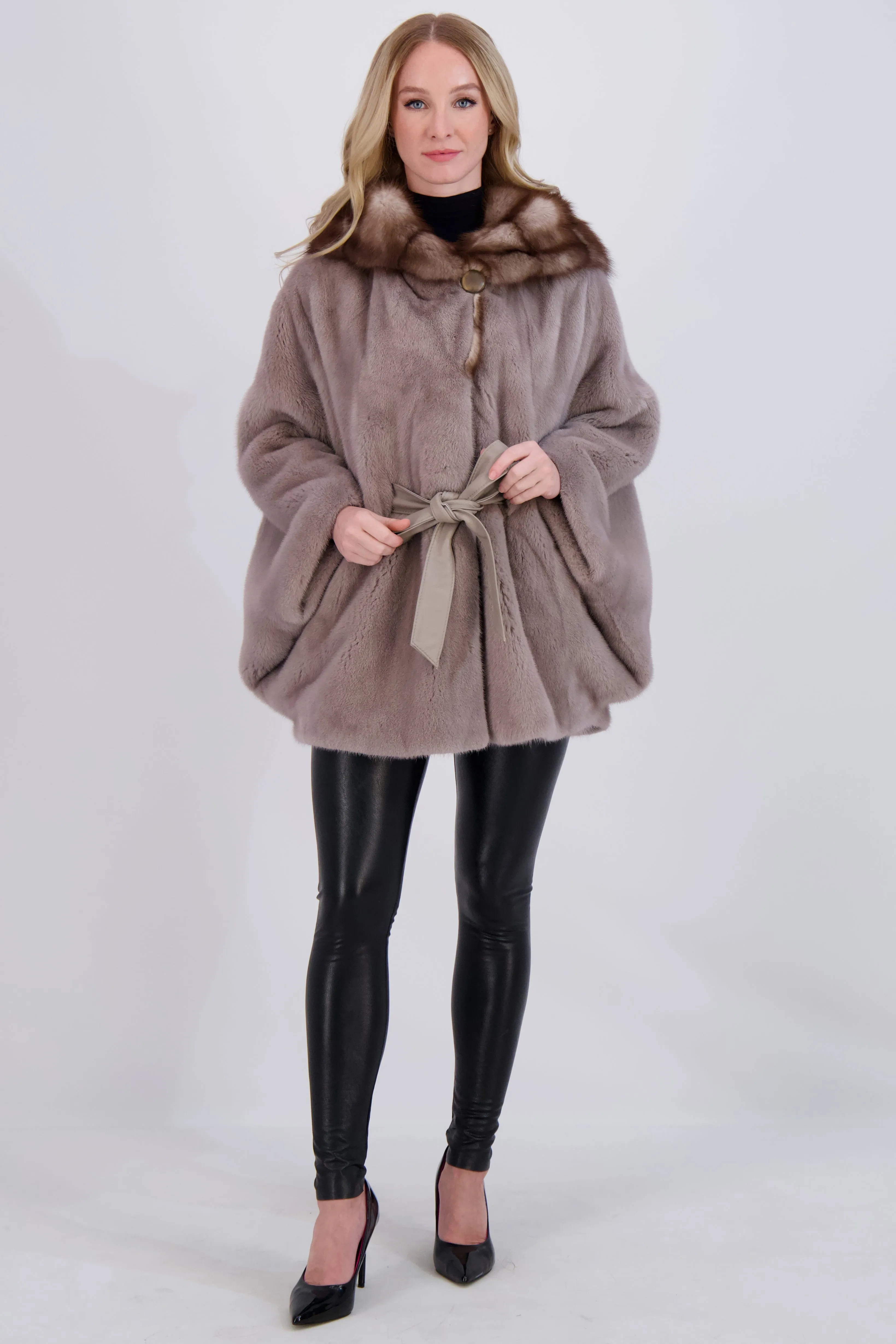 Mink Jacket with Stone Marten Hood Trim