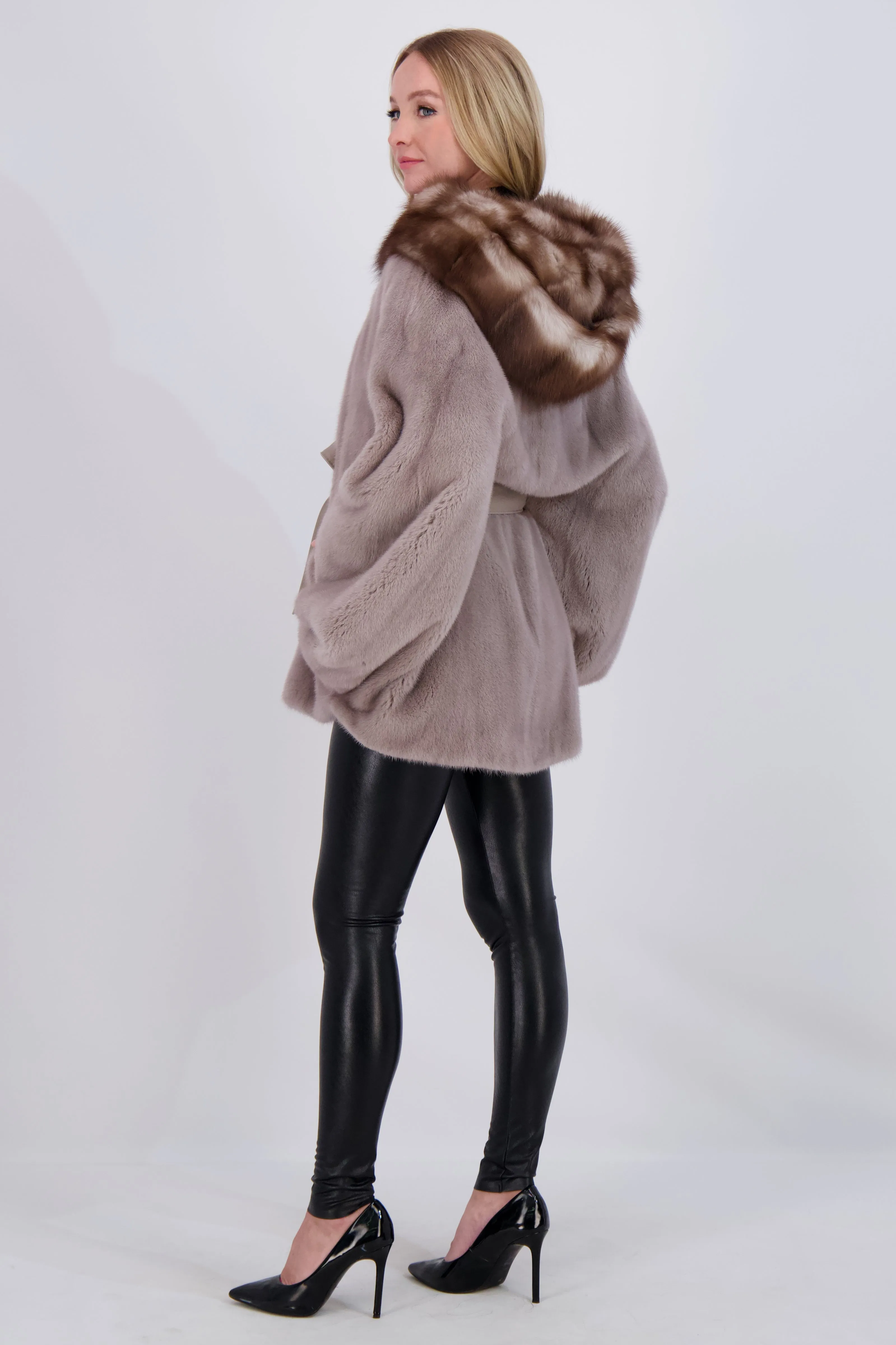 Mink Jacket with Stone Marten Hood Trim