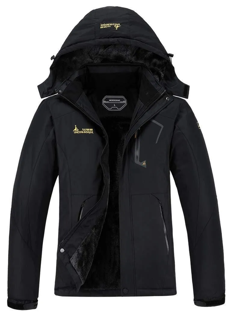 MOERDENG Women's Waterproof Windproof Rain Snow Jacket Hooded Fleece Ski Coat Black, Small
