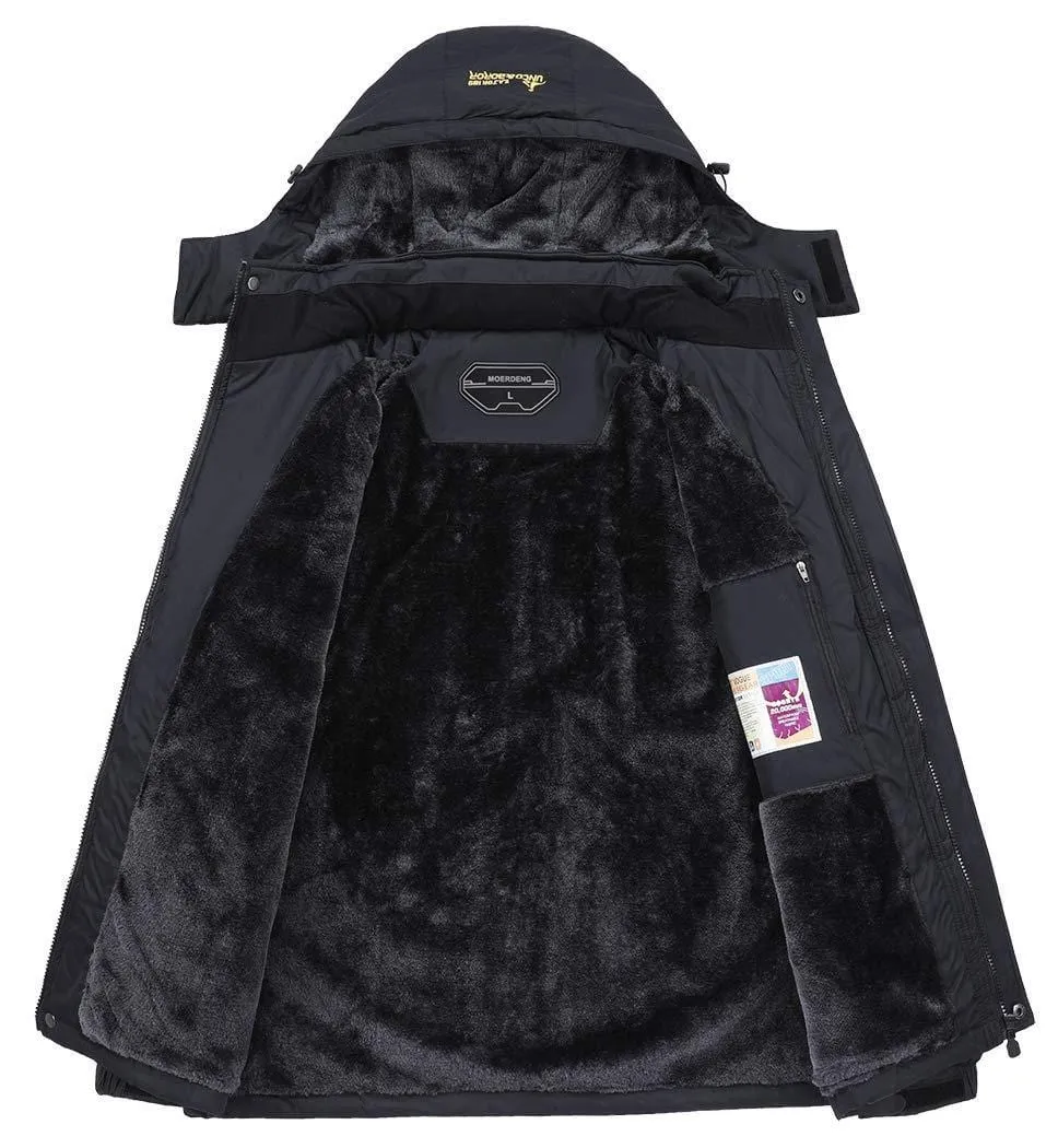 MOERDENG Women's Waterproof Windproof Rain Snow Jacket Hooded Fleece Ski Coat Black, Small