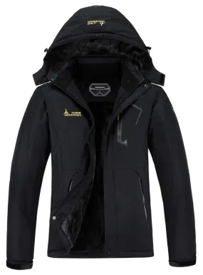 MOERDENG Women's Waterproof Windproof Rain Snow Jacket Hooded Fleece Ski Coat Black, Small