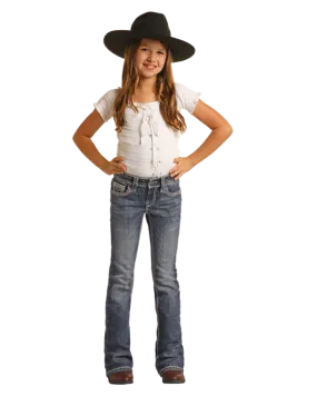 Panhandle Slim® Girls Ivory Embroidery Flare Leg Stretch Denim Jeans