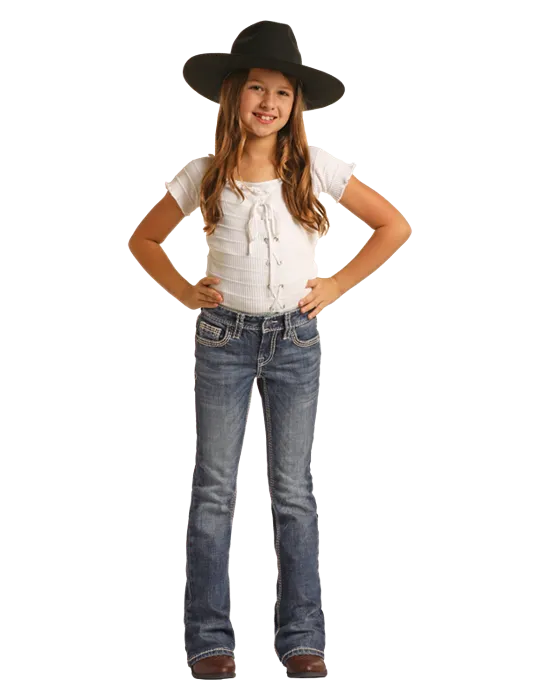Panhandle Slim® Girls Ivory Embroidery Flare Leg Stretch Denim Jeans