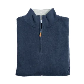 Pima Cotton Quarter Zip Sweaters - Navy