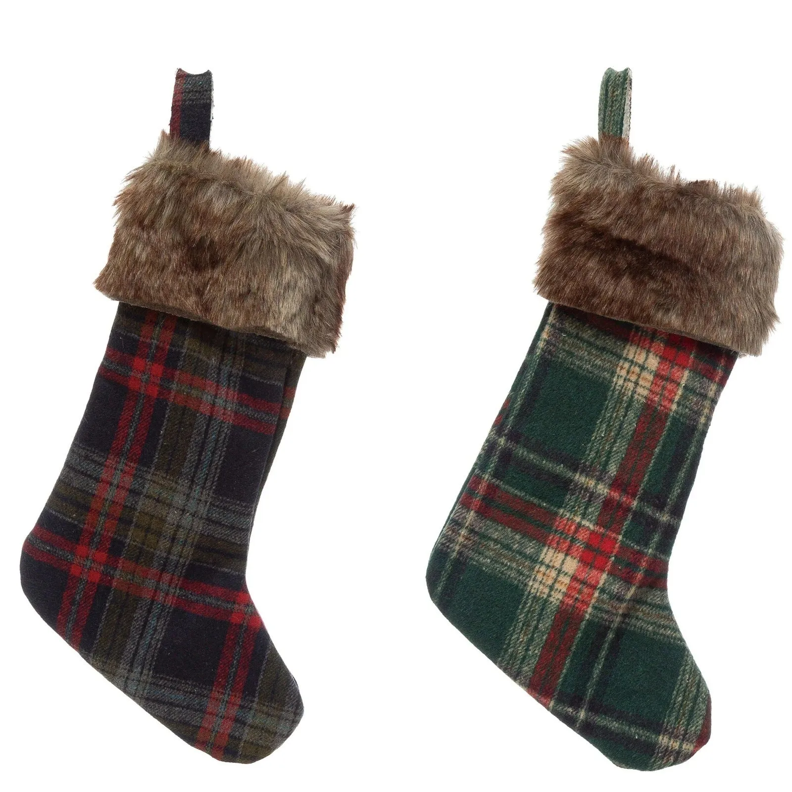 Plaid Flannel Stocking With Fur Trim