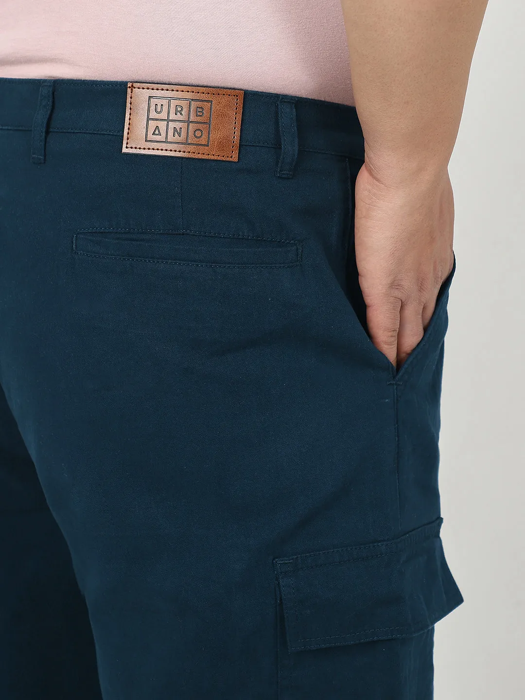 Plus Men's Navy Loose Baggy Fit Solid Cargo Chino Pant with 6 Pockets Non-Stretchable