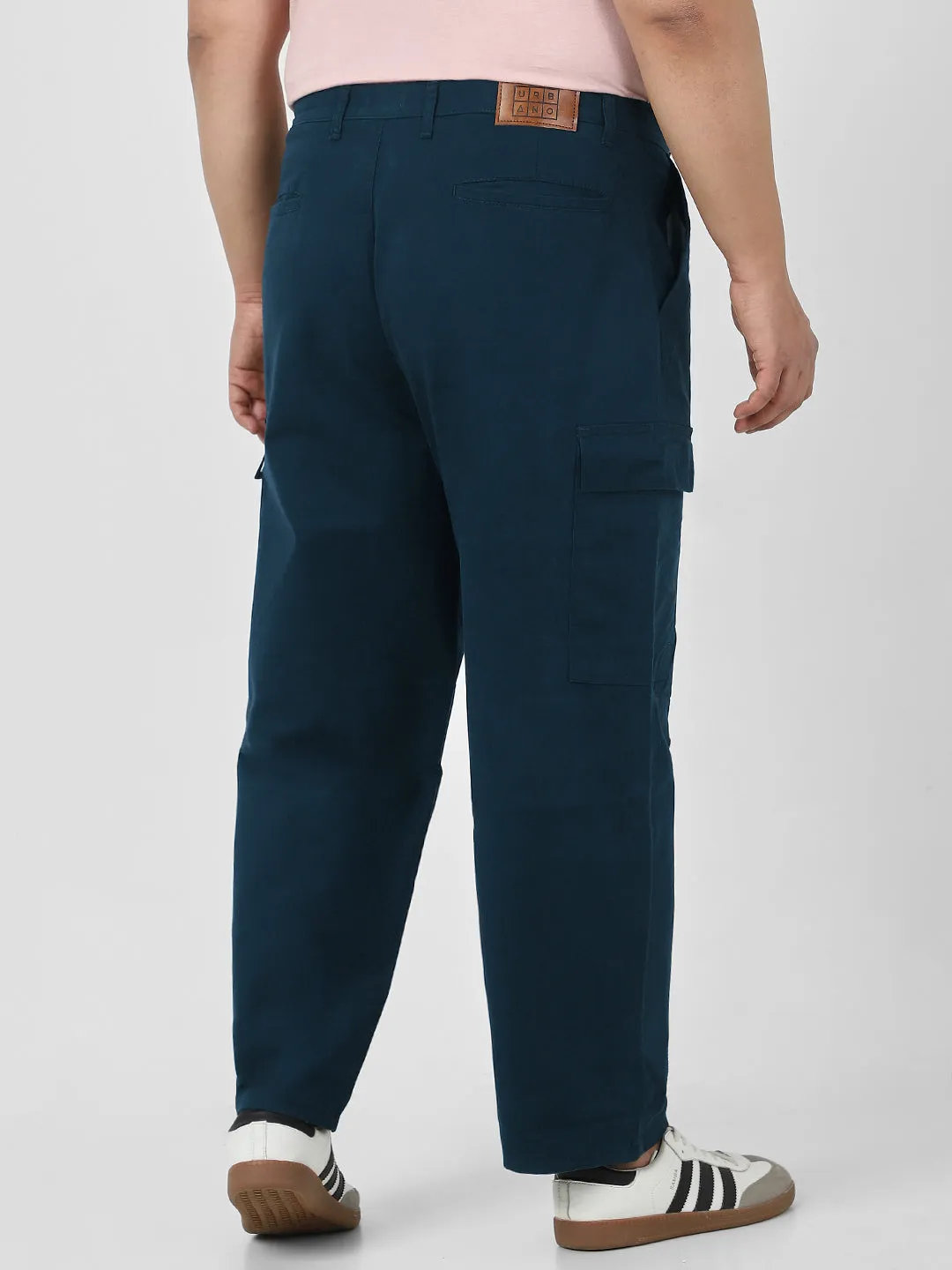 Plus Men's Navy Loose Baggy Fit Solid Cargo Chino Pant with 6 Pockets Non-Stretchable