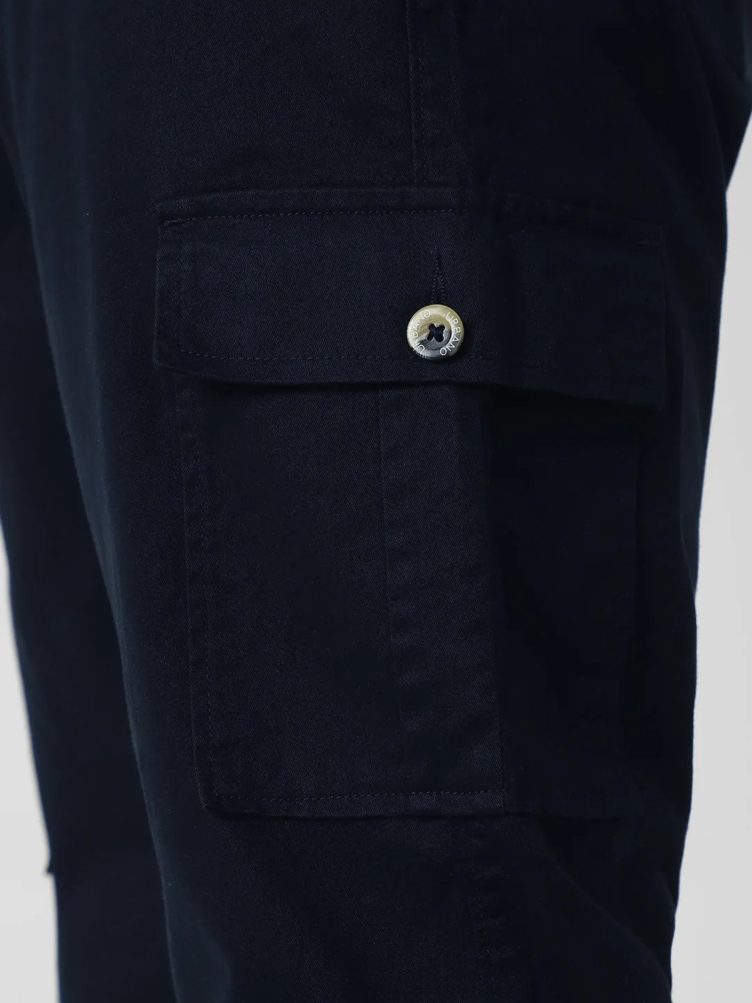Plus Men's Navy Regular Fit Solid Cargo Chino Pant with 6 Pockets Stretchable