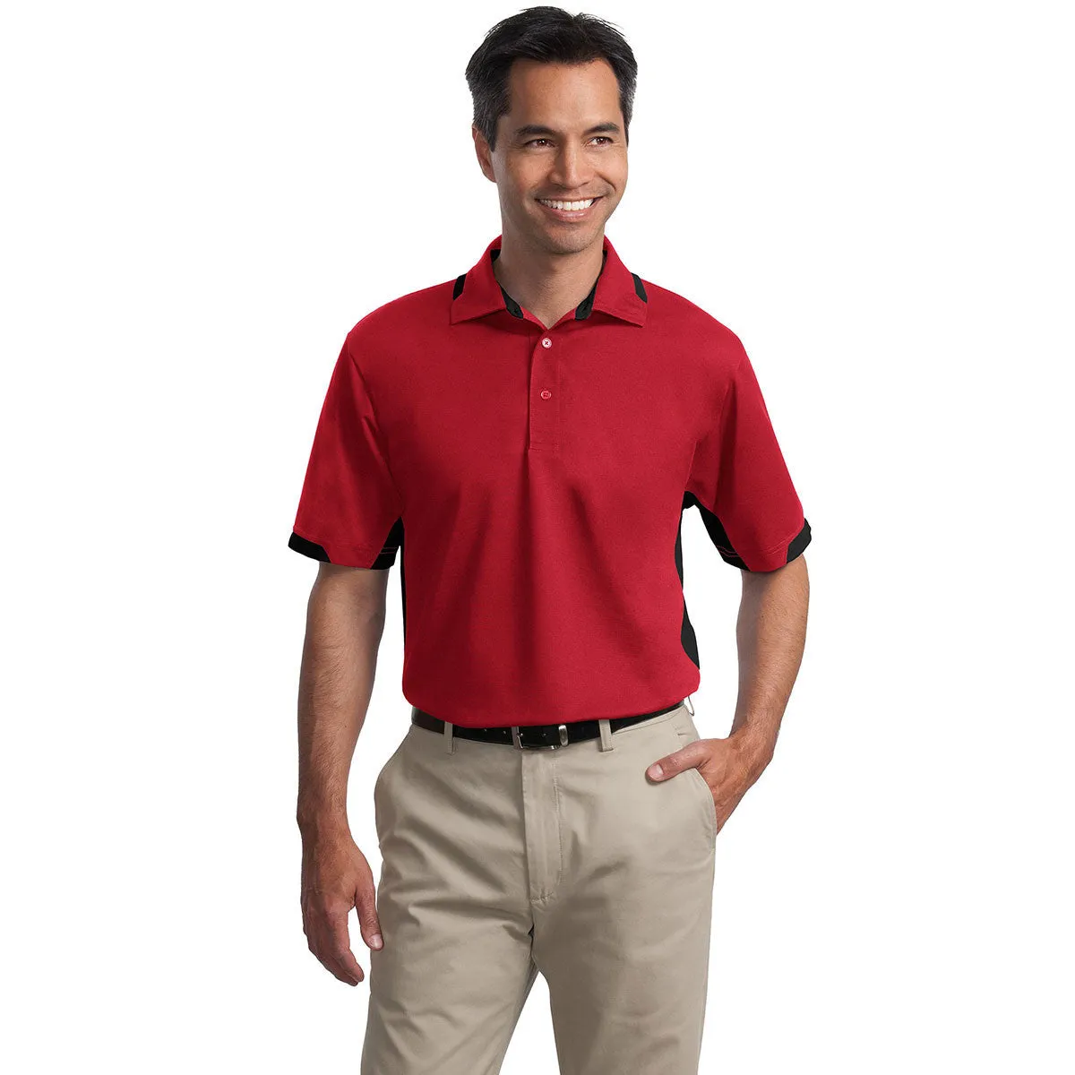 Port Authority Men's Engine Red/Black Tall Dry Zone Colorblock Ottoman Polo