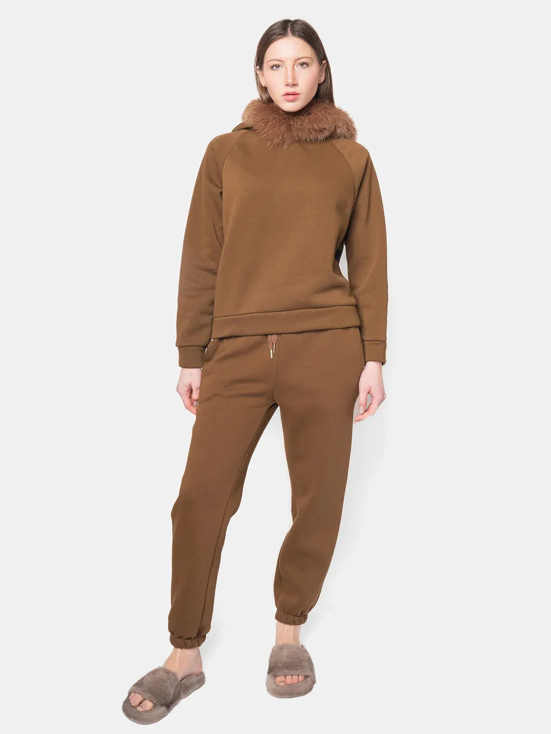 PORTO VENERE - Hood with fox trim - camel