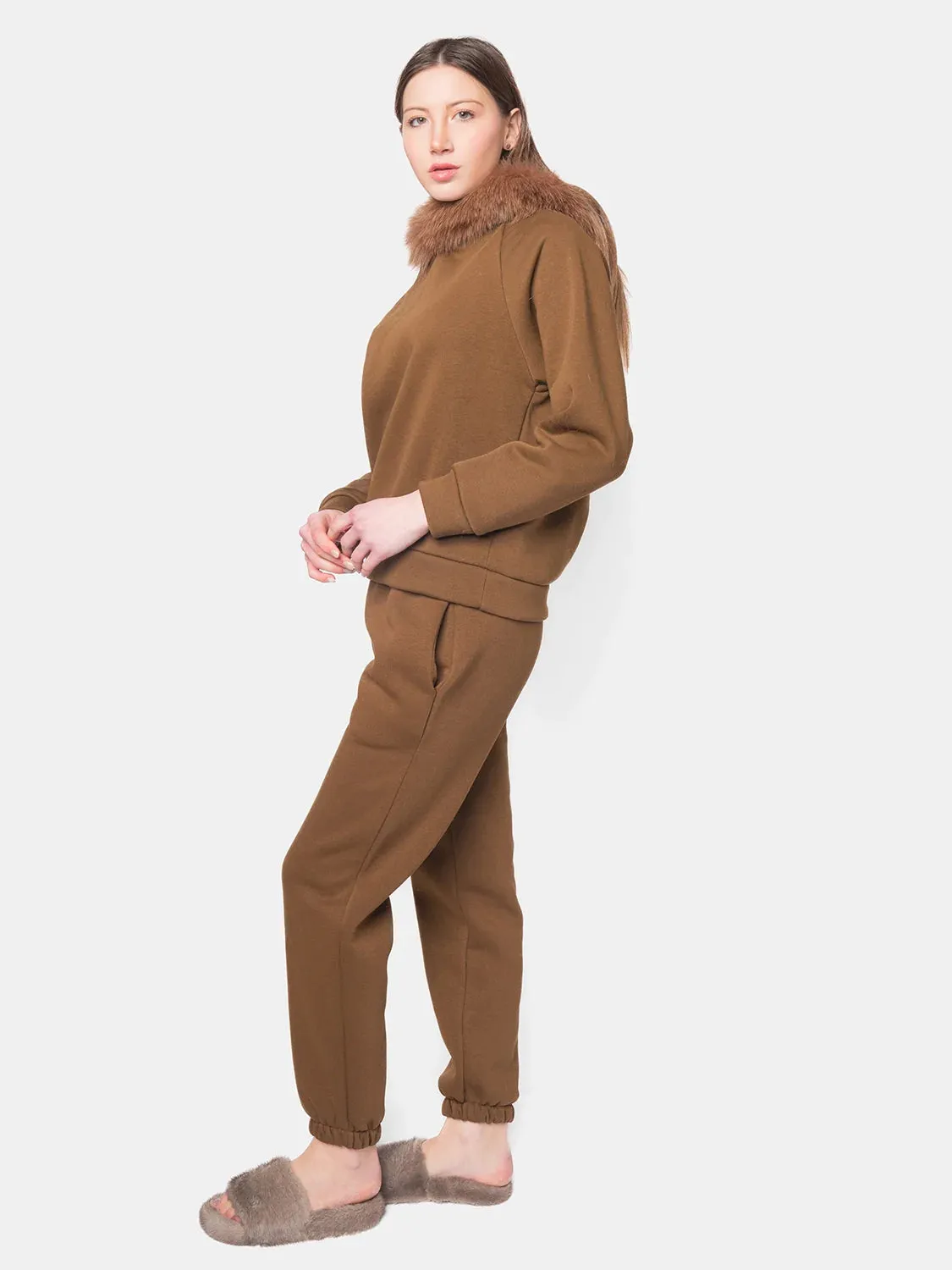PORTO VENERE - Hood with fox trim - camel