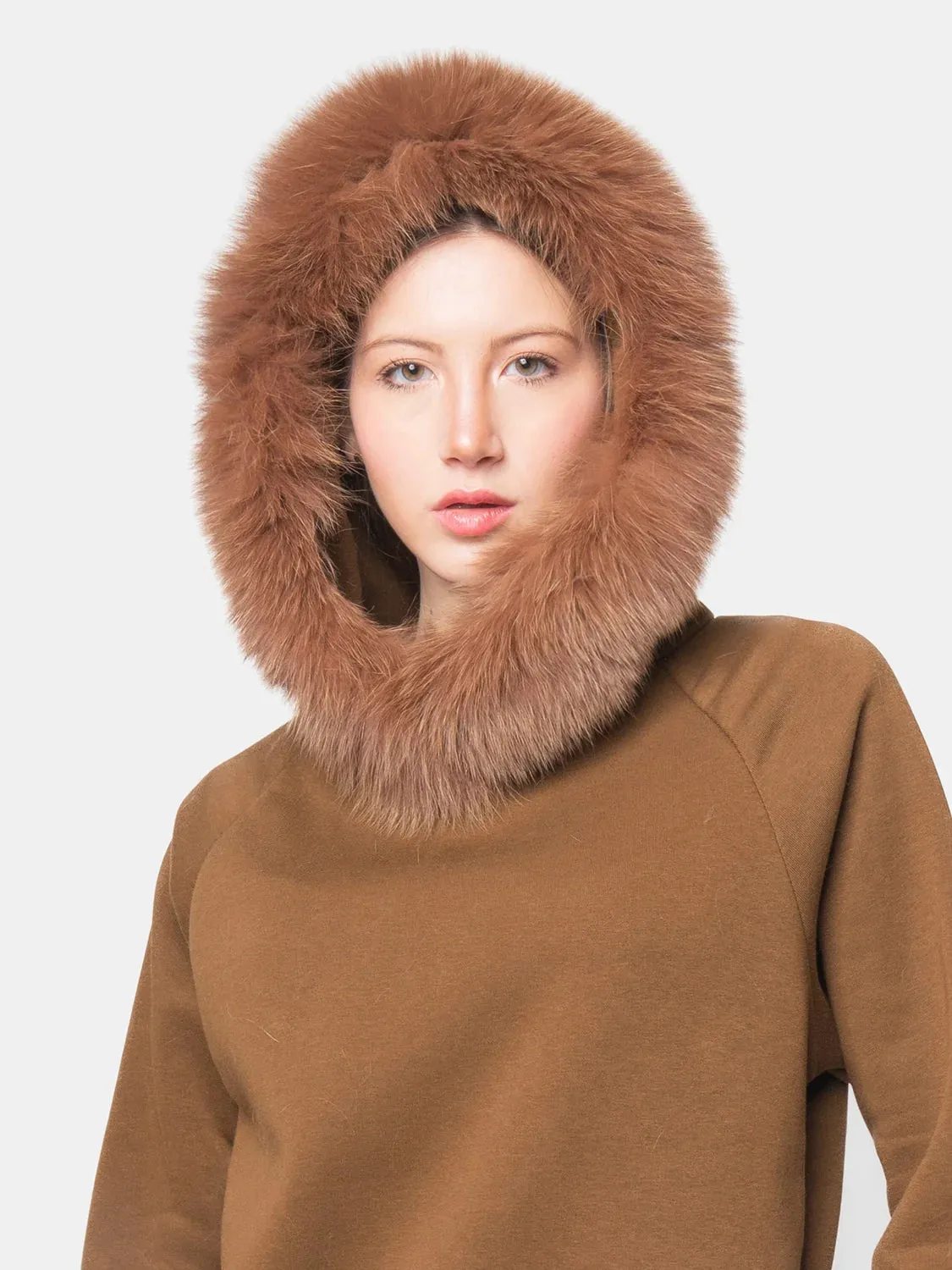 PORTO VENERE - Hood with fox trim - camel