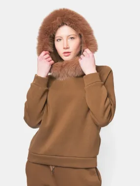 PORTO VENERE - Hood with fox trim - camel