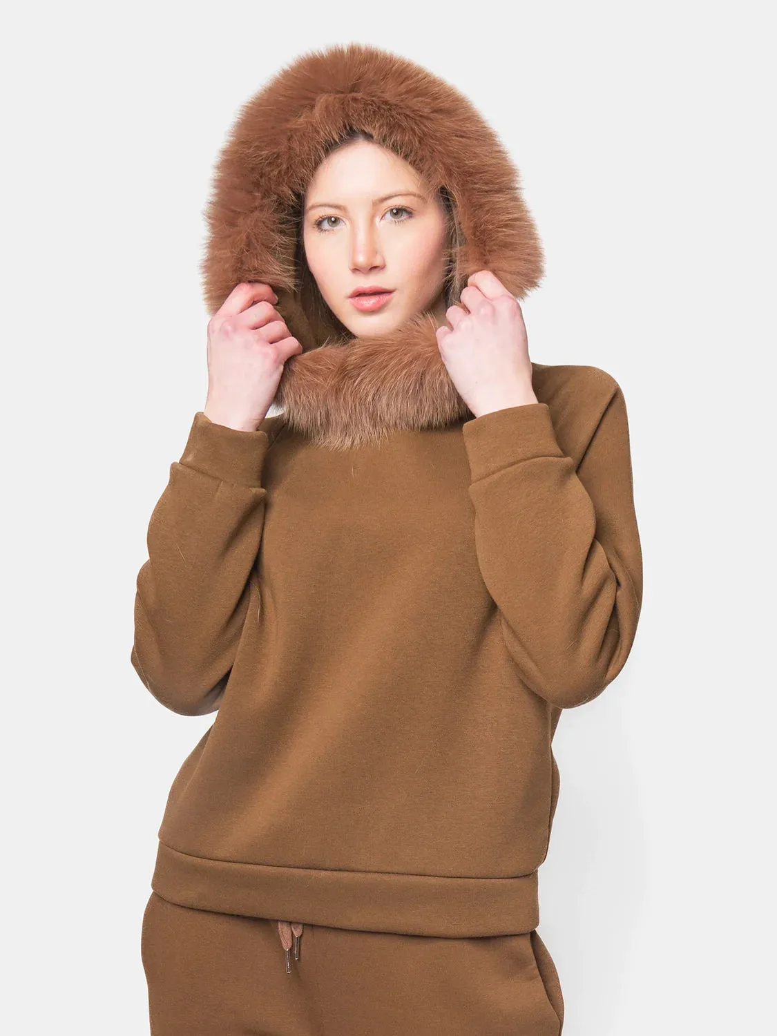 PORTO VENERE - Hood with fox trim - camel
