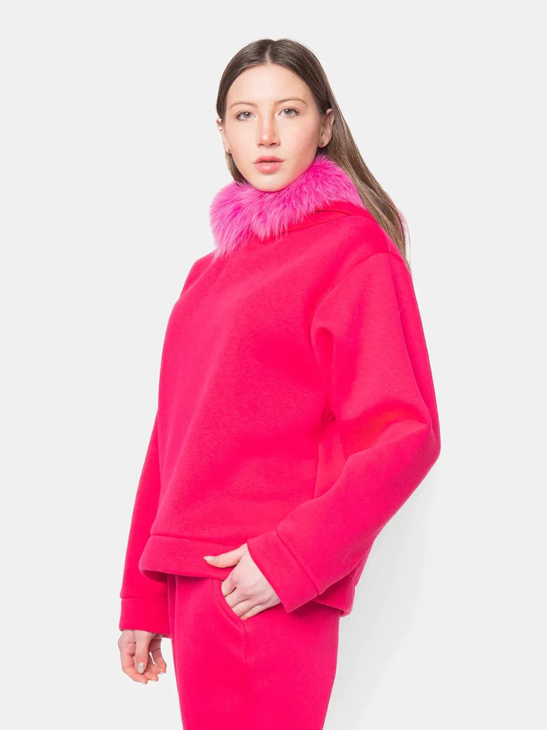 PORTO VENERE - Hood with fox trim - fuchsia