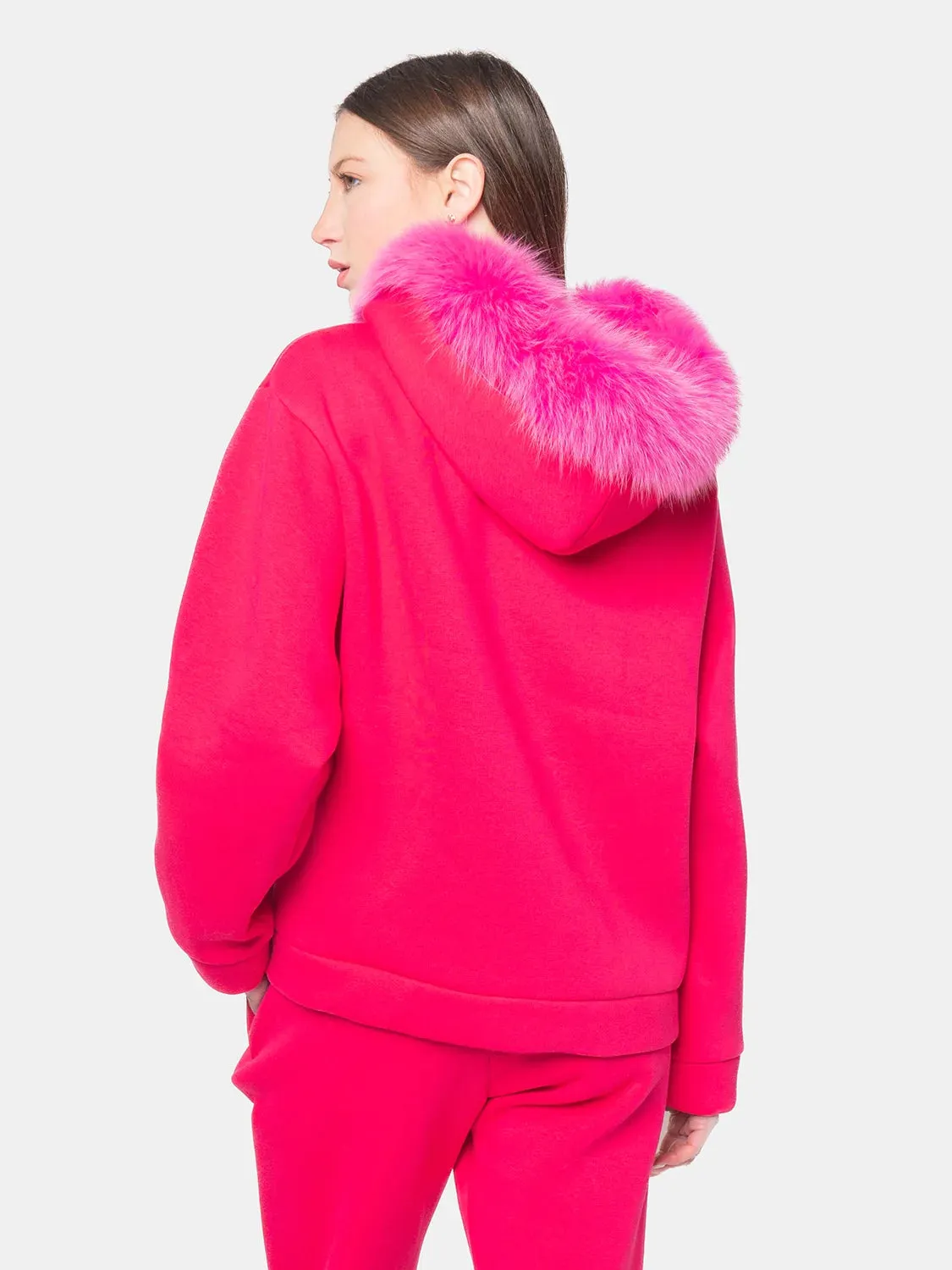 PORTO VENERE - Hood with fox trim - fuchsia