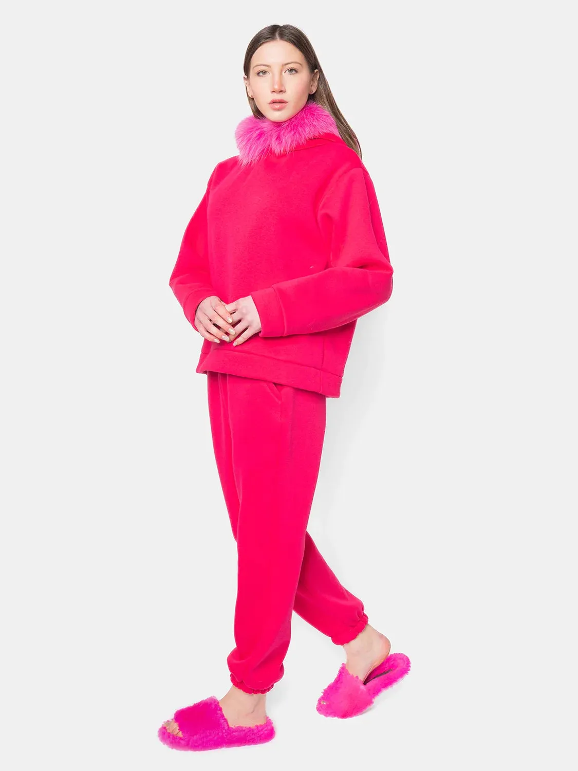 PORTO VENERE - Hood with fox trim - fuchsia