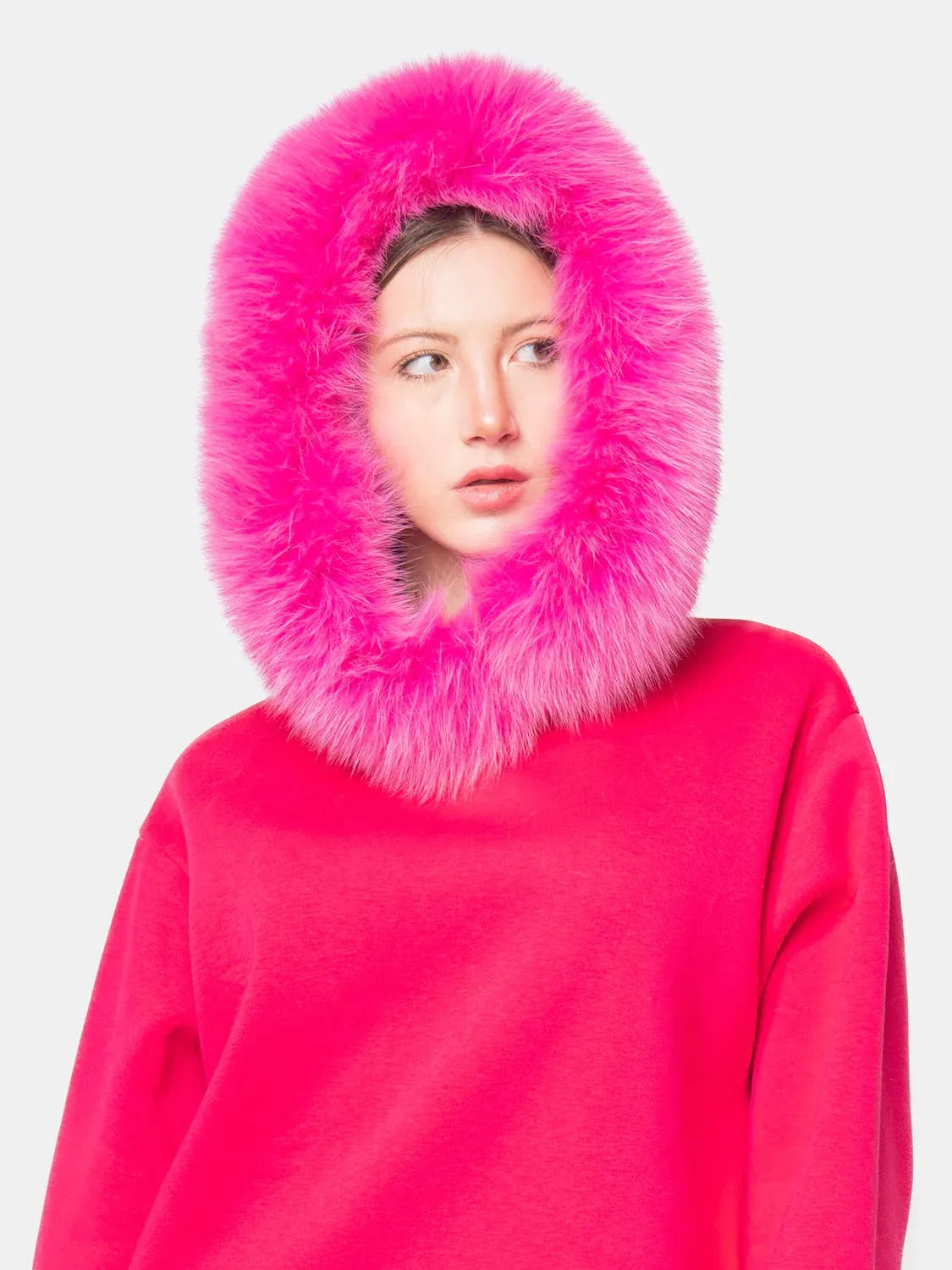 PORTO VENERE - Hood with fox trim - fuchsia