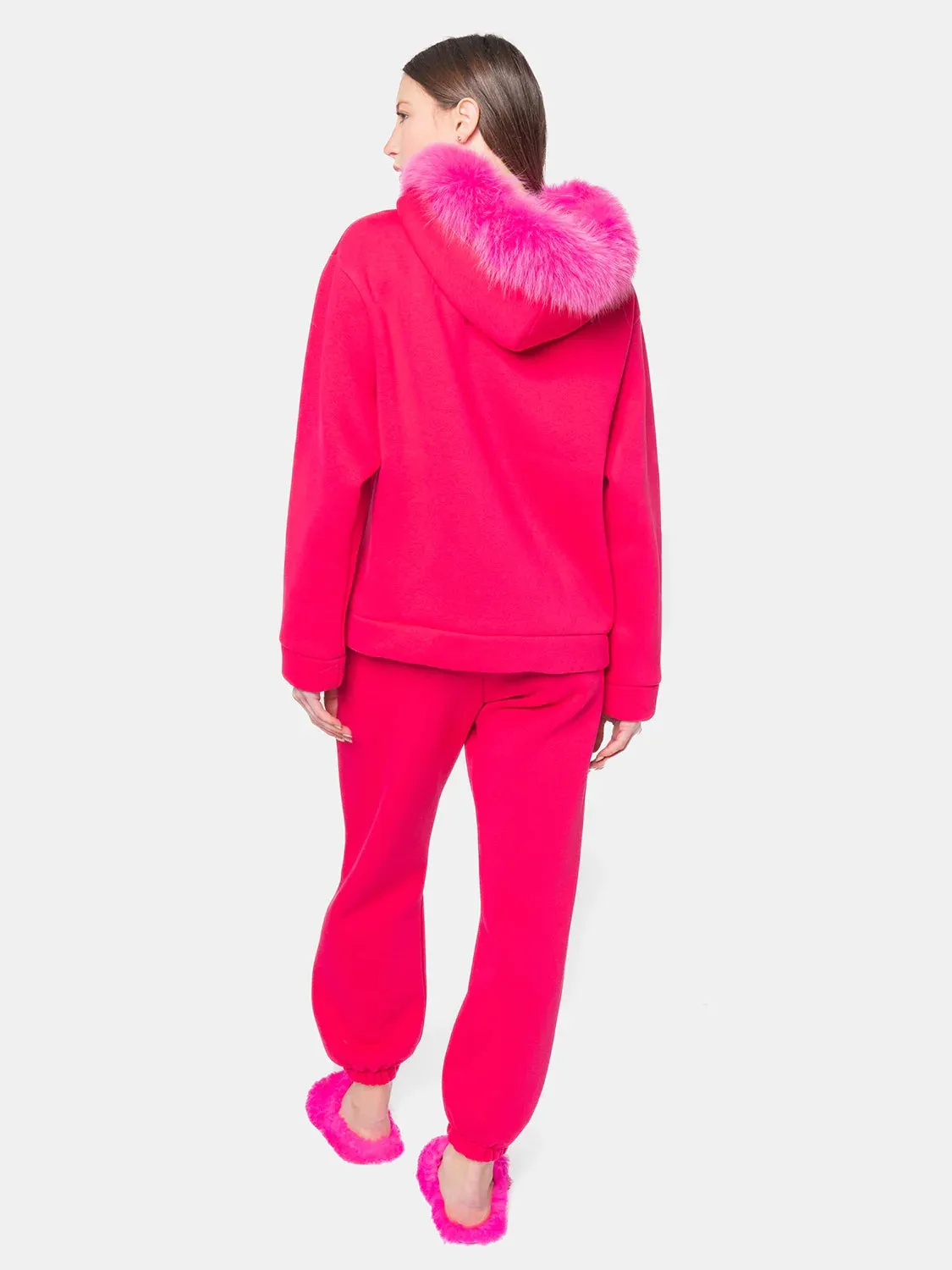 PORTO VENERE - Hood with fox trim - fuchsia