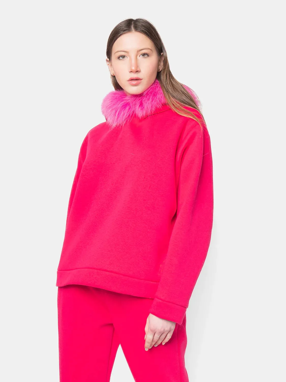 PORTO VENERE - Hood with fox trim - fuchsia