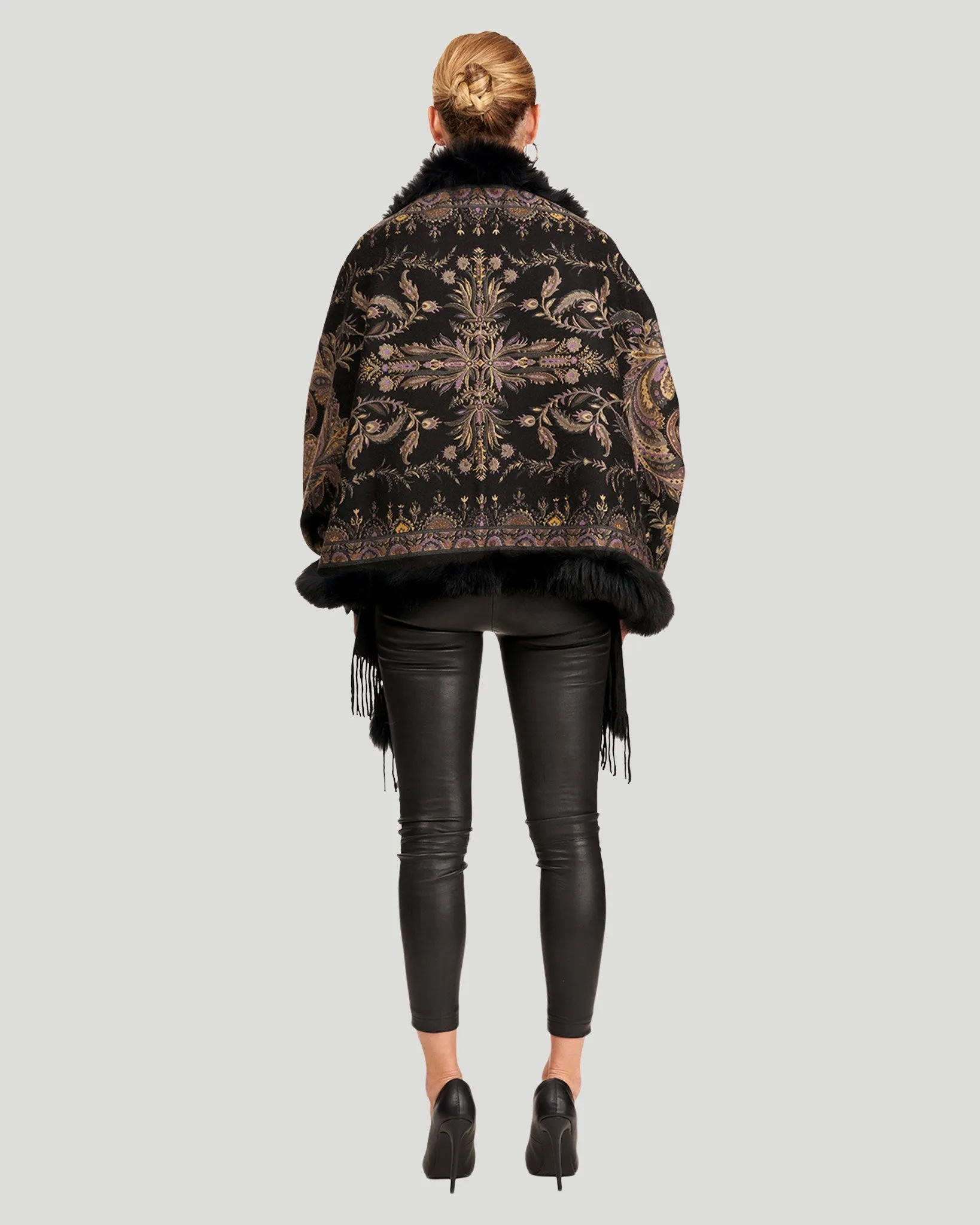 Printed Cashmere Stole with Fox Tape Top and Bottom