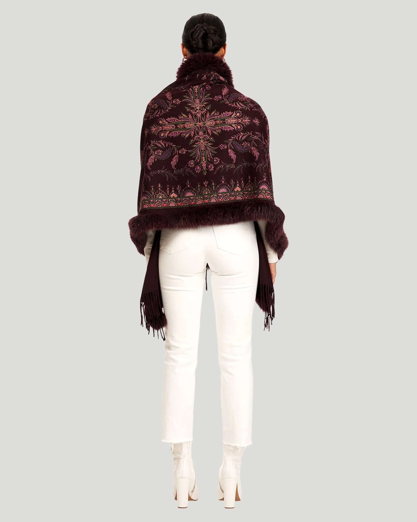 Printed Cashmere Stole with Fox Tape Top and Bottom