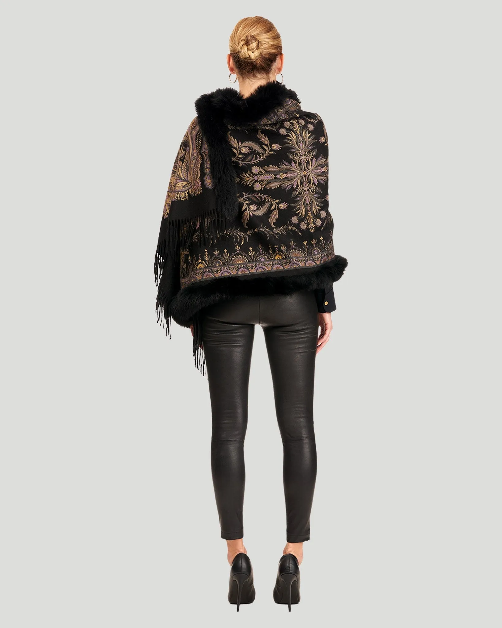 Printed Cashmere Stole with Fox Tape Top and Bottom
